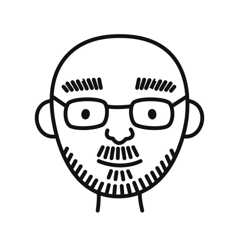 de gezicht van een Mens met baard en bril. hand- getrokken portret van persoon avatar in tekening stijl. geïsoleerd vector illustratie.