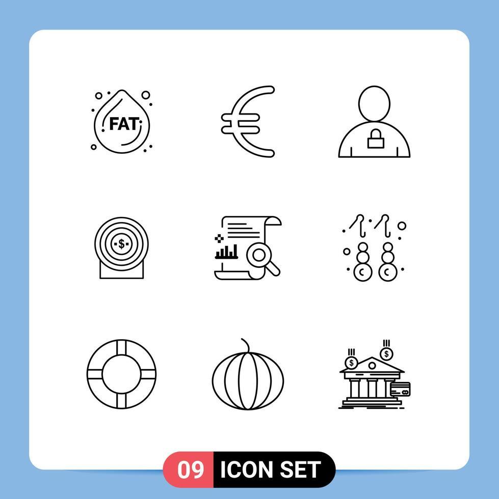 9 universeel contouren reeks voor web en mobiel toepassingen het dossier tabel menselijk doelwit geld bewerkbare vector ontwerp elementen