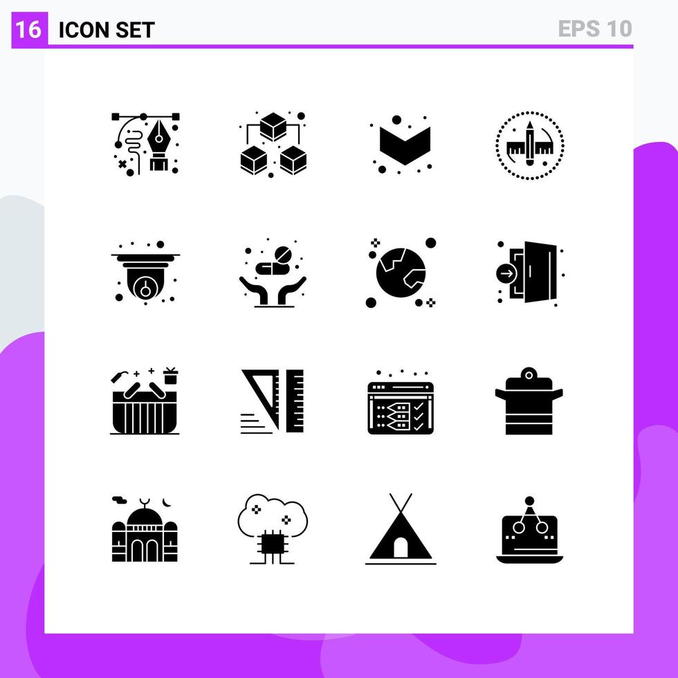 reeks van 16 modern ui pictogrammen symbolen tekens voor veiligheid cam pijl gereedschap potlood bewerkbare vector ontwerp elementen