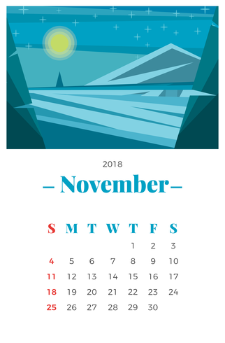 Maandelijkse kalender van november 2018 vector