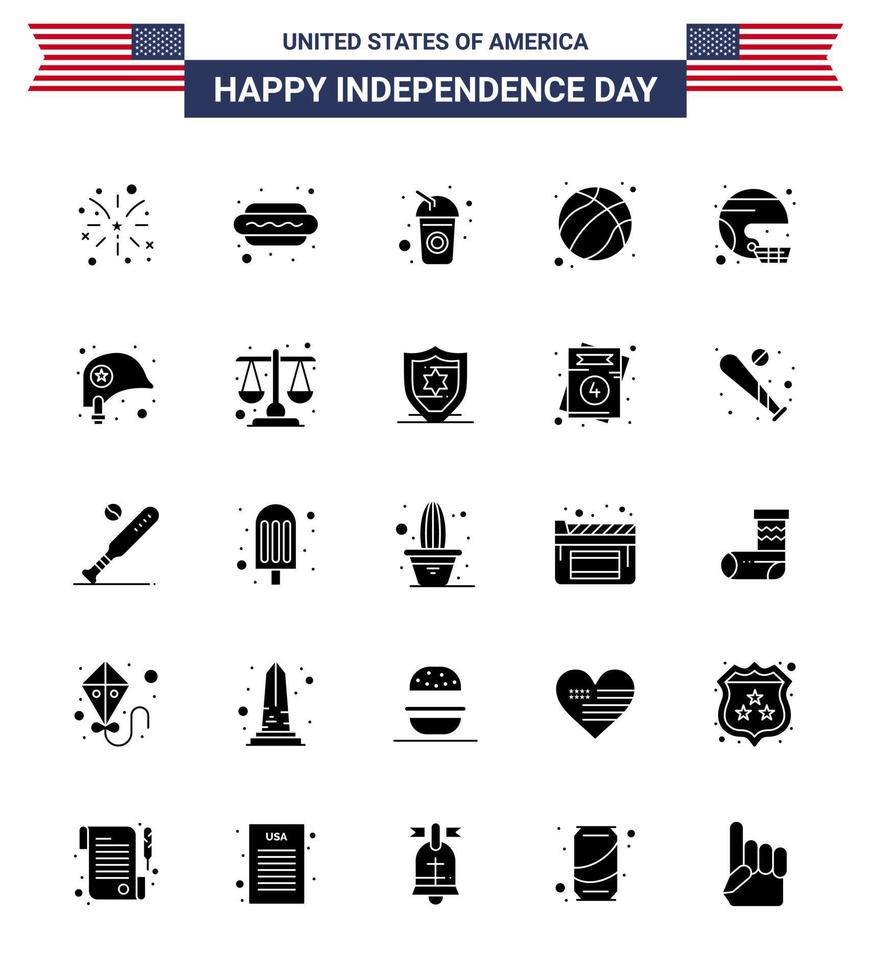 4e juli Verenigde Staten van Amerika gelukkig onafhankelijkheid dag icoon symbolen groep van 25 modern solide glyph van Amerikaans voetbal Verenigde Staten van Amerika fles Amerikaans voetbal Amerikaans bewerkbare Verenigde Staten van Amerika dag vector ontwerp elementen