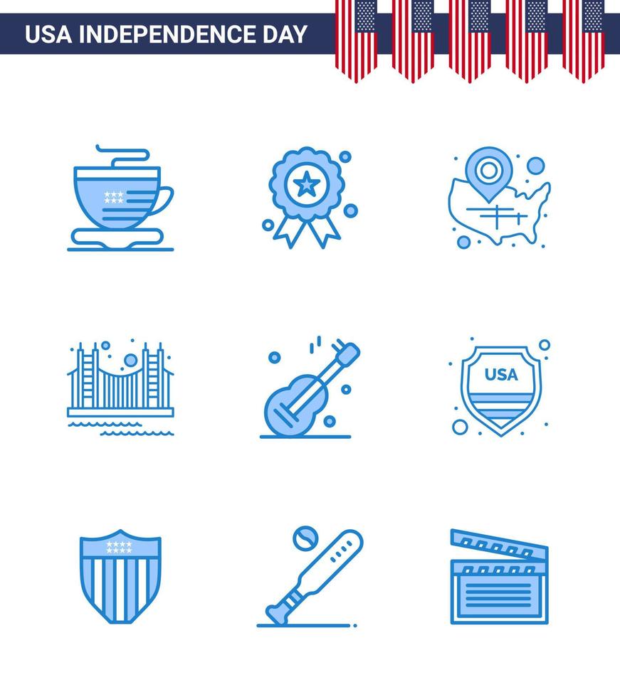 9 blauw tekens voor Verenigde Staten van Amerika onafhankelijkheid dag Verenigde Staten van Amerika mijlpaal staten gouden brug bewerkbare Verenigde Staten van Amerika dag vector ontwerp elementen