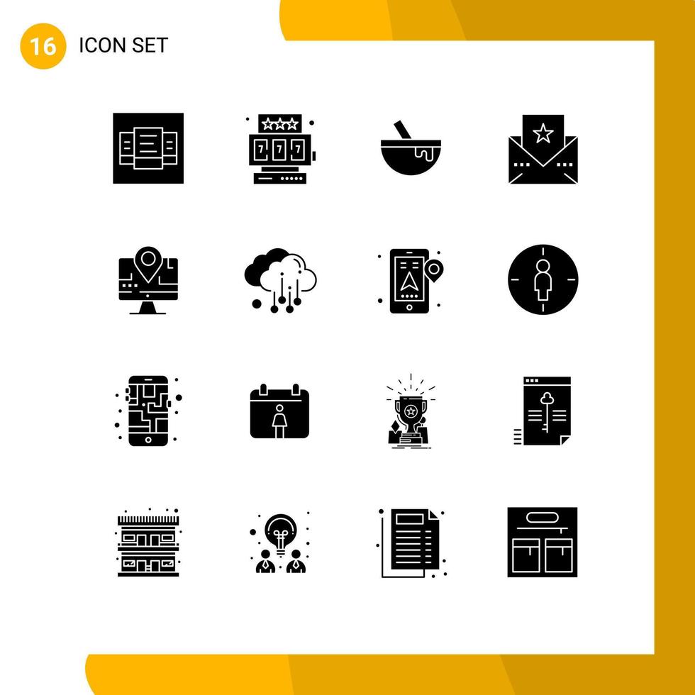 reeks van 16 modern ui pictogrammen symbolen tekens voor wolk plaats voedsel kaart dankzegging bewerkbare vector ontwerp elementen
