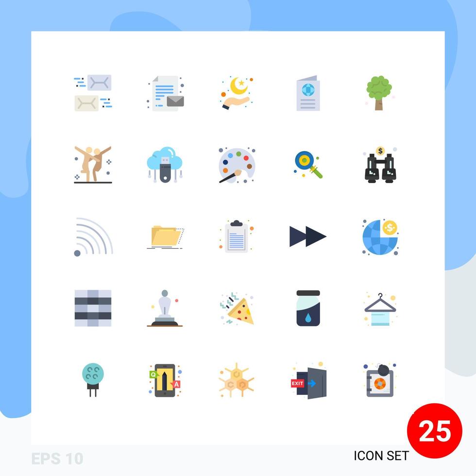 25 vlak kleur concept voor websites mobiel en apps reizen ID kaart zorg wereldbol moslim bewerkbare vector ontwerp elementen