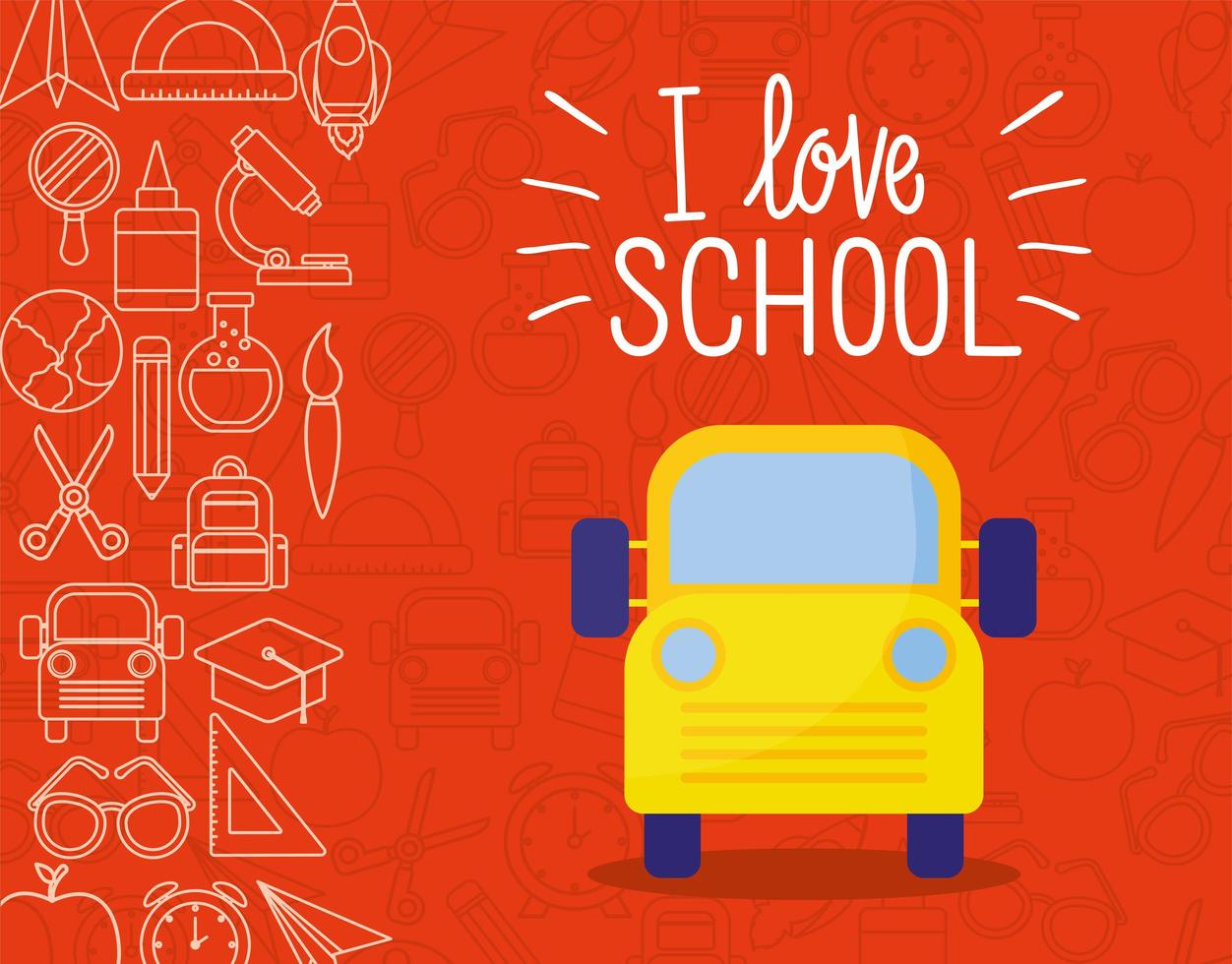 gele bus en icon set van terug naar school vector