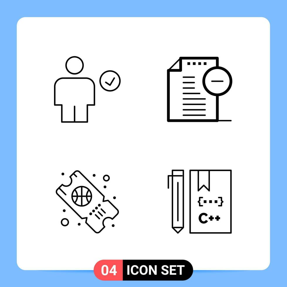4 lijn zwart icoon pak schets symbolen voor mobiel apps geïsoleerd Aan wit achtergrond 4 pictogrammen reeks creatief zwart icoon vector achtergrond
