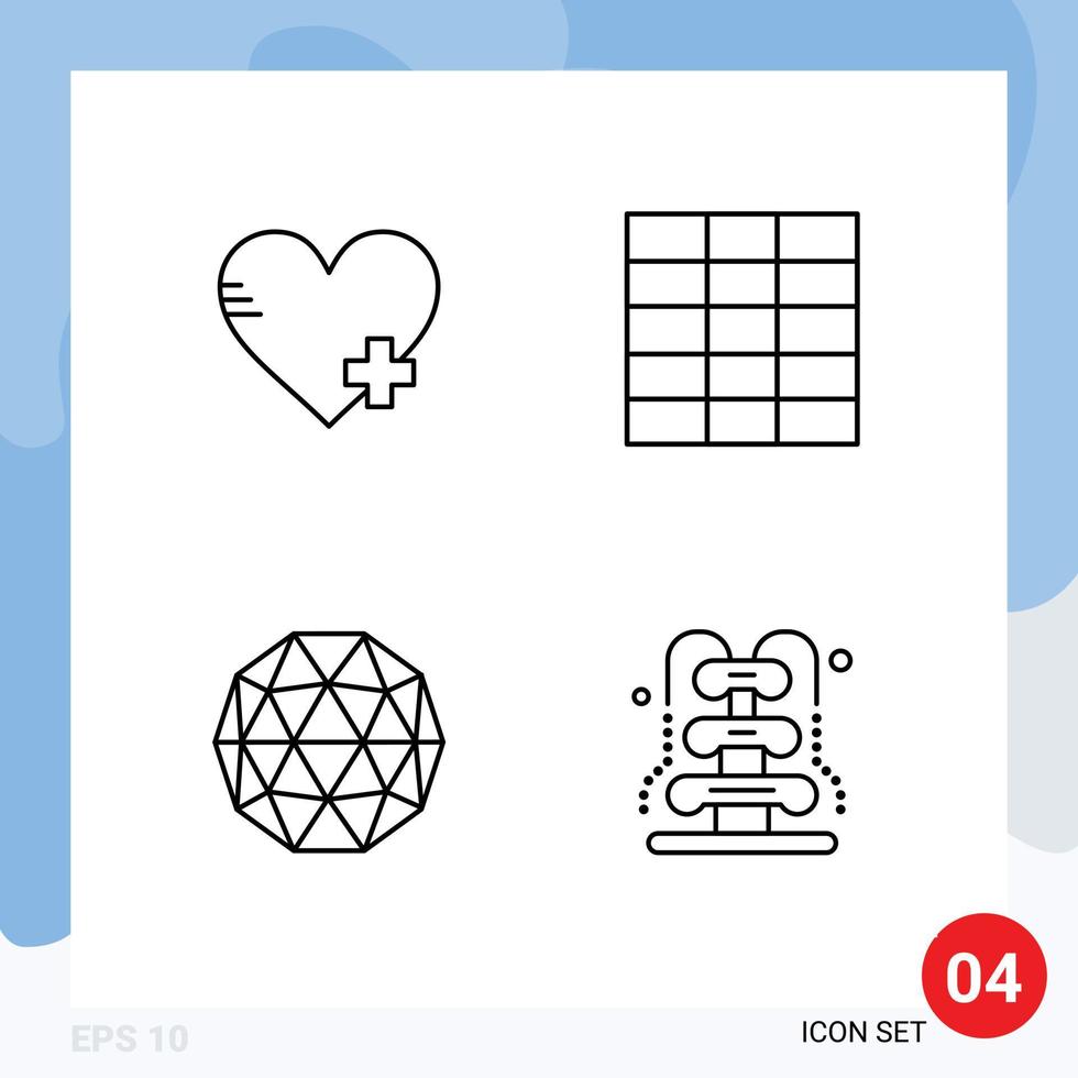 reeks van 4 modern ui pictogrammen symbolen tekens voor toevoegen fontein rooster munt romance bewerkbare vector ontwerp elementen