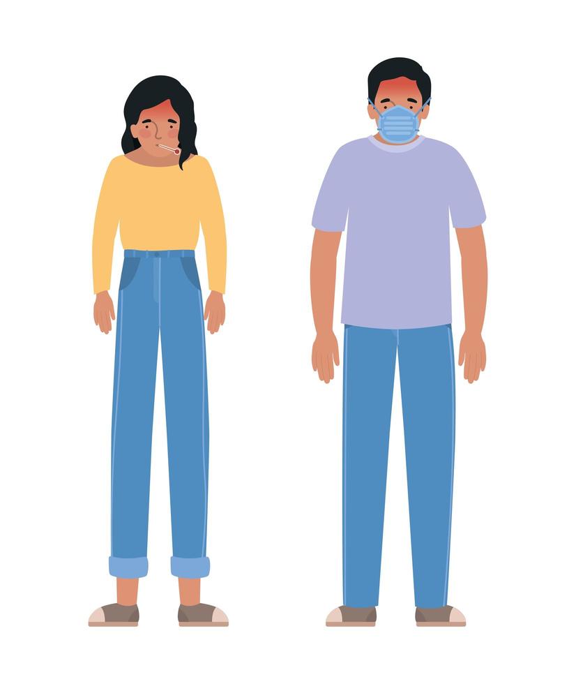 avatar man en vrouw met koorts en masker vector