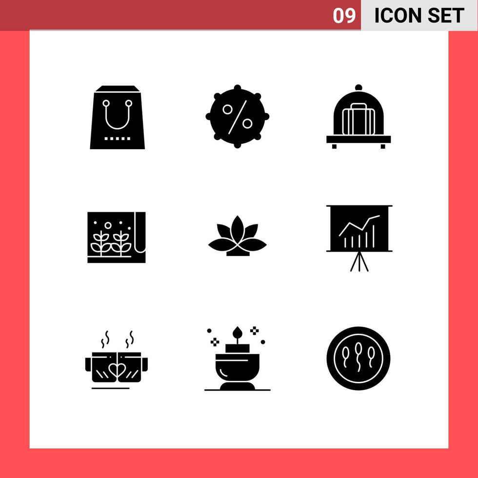 modern reeks van 9 solide glyphs pictogram van fabriek Indië bagage bloem fabriek bewerkbare vector ontwerp elementen
