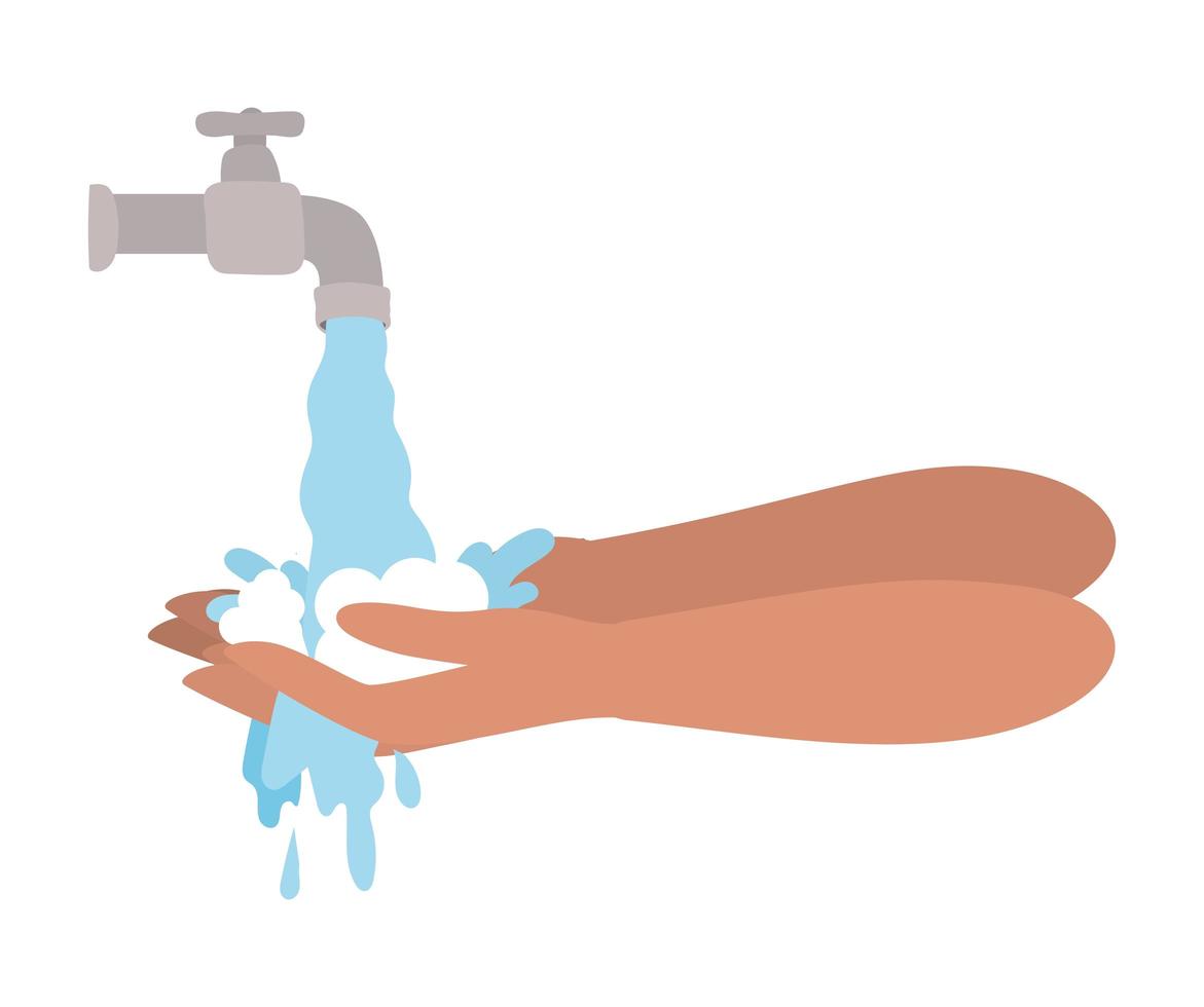 geïsoleerde handen wassen onder waterkraan ontwerp vector