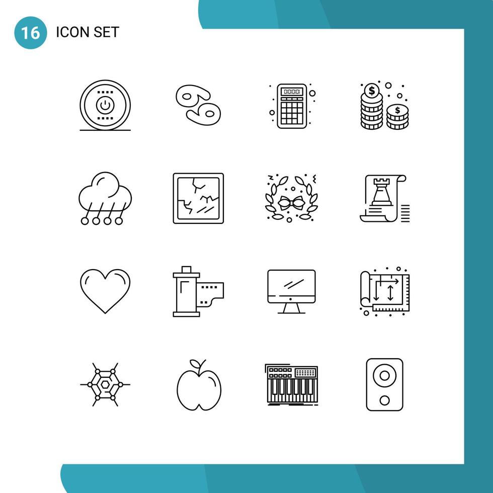 voorraad vector icoon pak van 16 lijn tekens en symbolen voor klimaat contant geld accounting stack munten bewerkbare vector ontwerp elementen