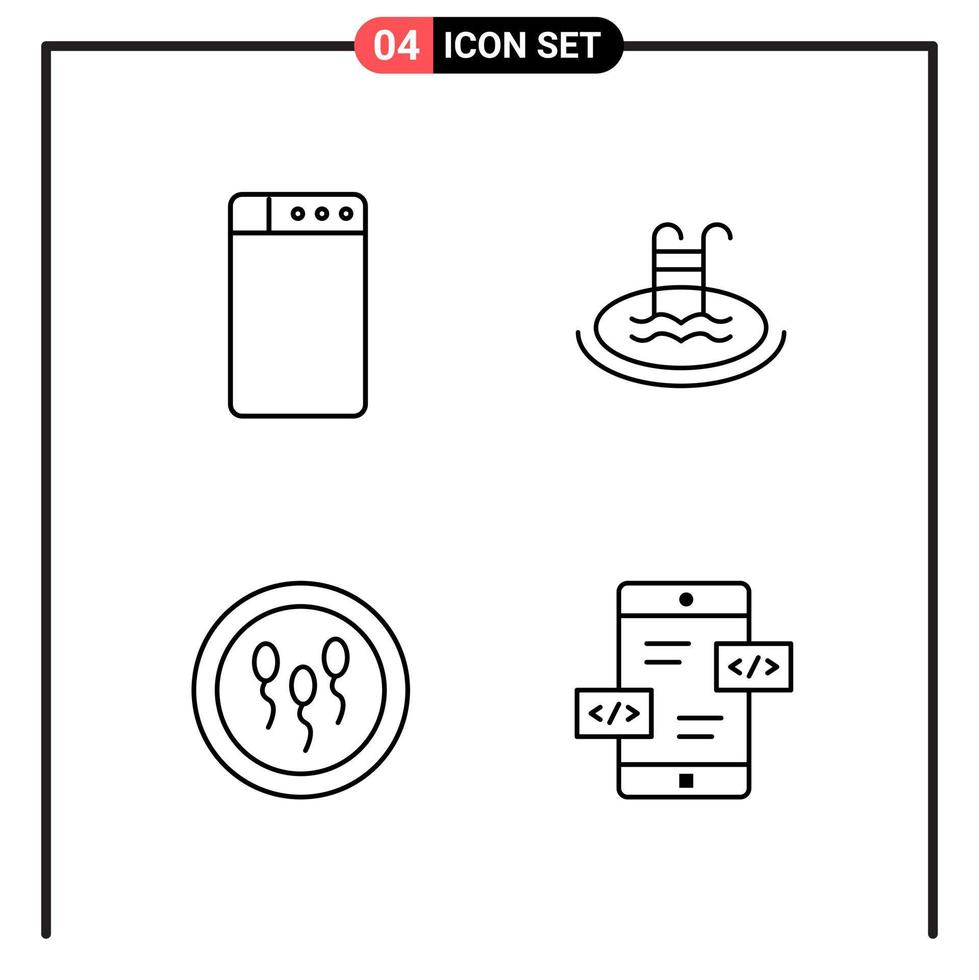 reeks van 4 lijn stijl pictogrammen voor web en mobiel schets symbolen voor afdrukken lijn icoon tekens geïsoleerd Aan wit achtergrond 4 icoon reeks creatief zwart icoon vector achtergrond