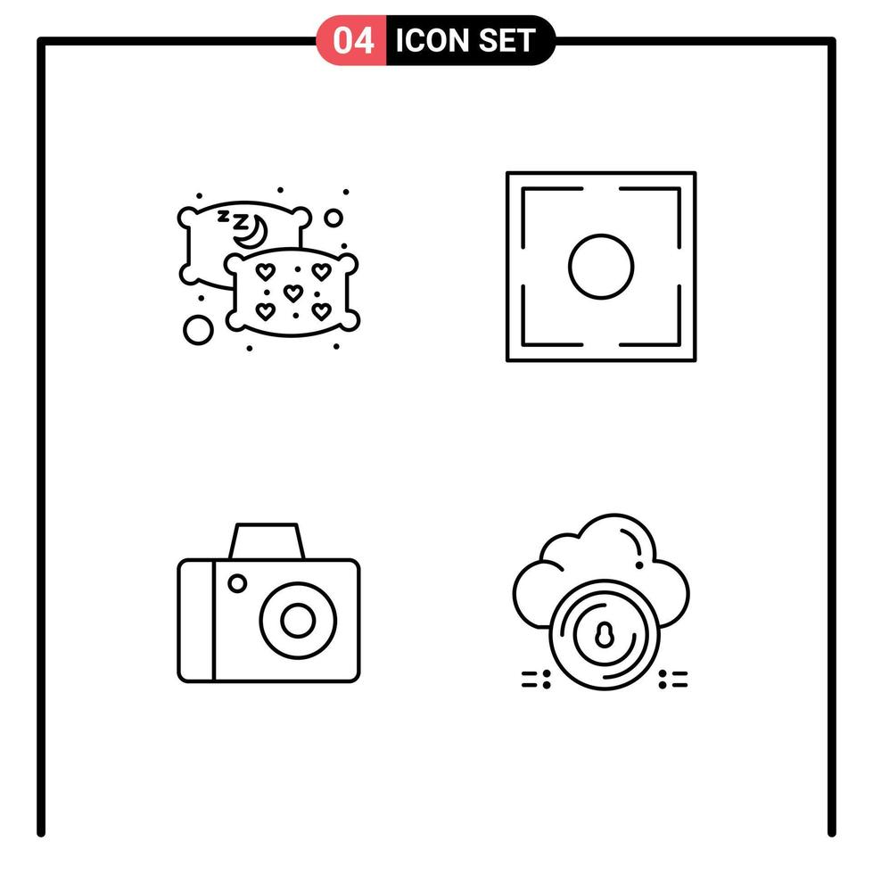 universeel icoon symbolen groep van 4 modern gevulde lijn vlak kleuren van hoofdkussen studio focus punt beveiligen bewerkbare vector ontwerp elementen