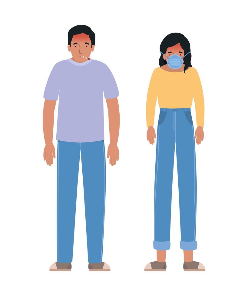 avatar man en vrouw met hoofdpijnontwerp vector
