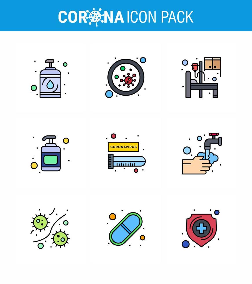 corona virus het voorkomen covid19 tips naar vermijden letsel 9 gevulde lijn vlak kleur icoon voor presentatie bloed test ontsmettingsmiddel virus hand- ontsmettingsmiddel kamer virale coronavirus 2019november ziekte vector ontwerp