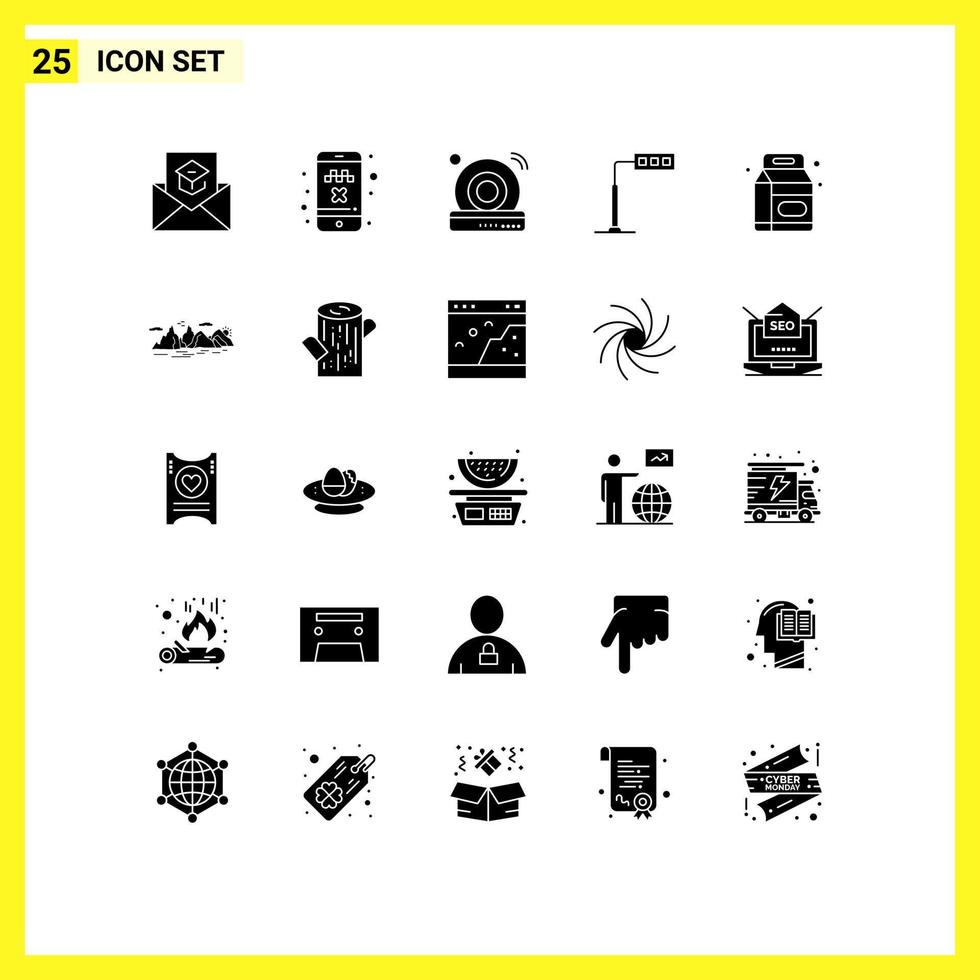 modern reeks van 25 solide glyphs pictogram van drank toren vervoer licht internet bewerkbare vector ontwerp elementen