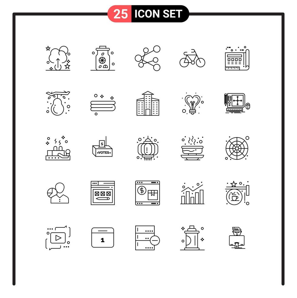 25 universeel lijn tekens symbolen van vallen afdrukken fiets papier document bewerkbare vector ontwerp elementen
