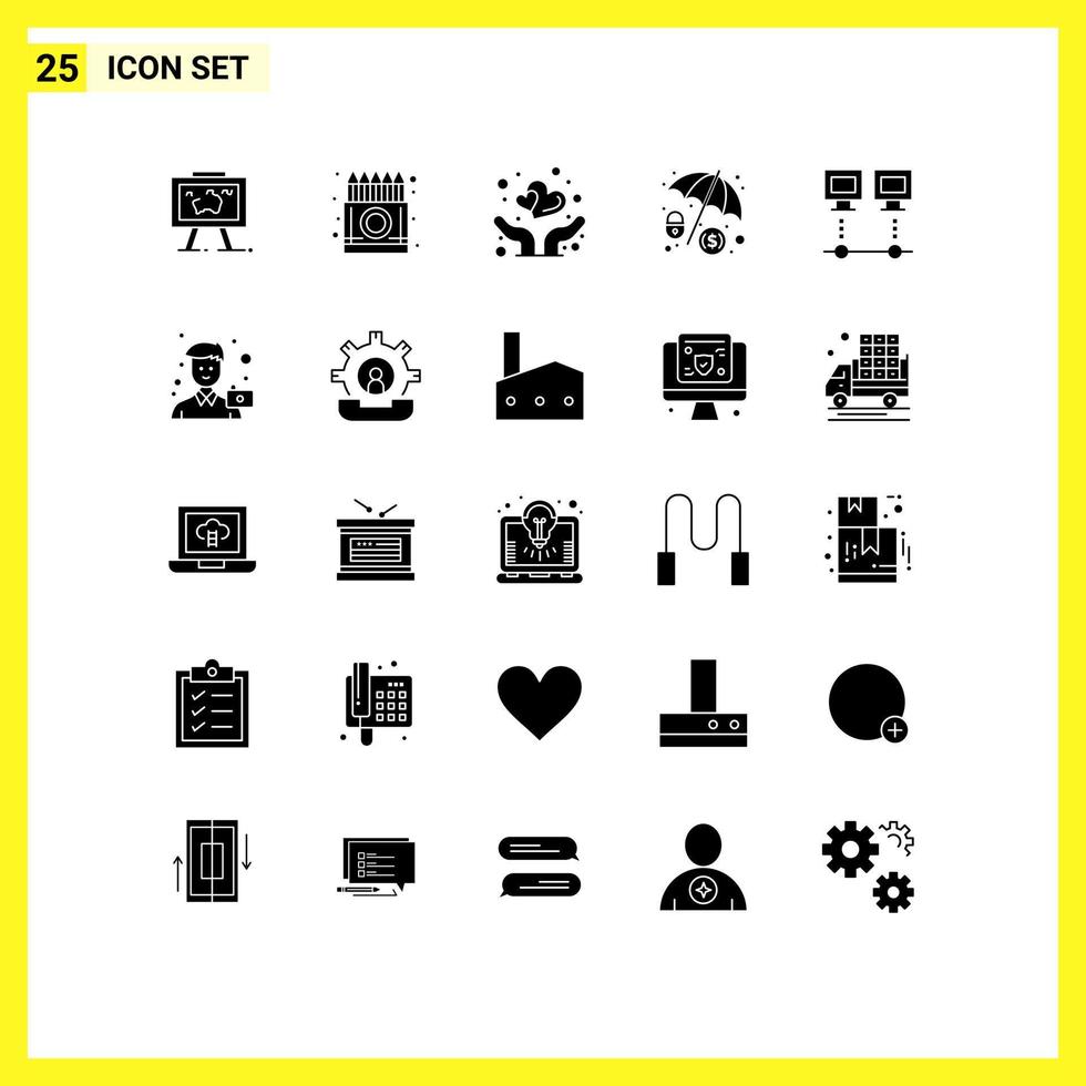 pictogram reeks van 25 gemakkelijk solide glyphs van computers dollar bescherming tekening cyber misdrijf medisch bewerkbare vector ontwerp elementen