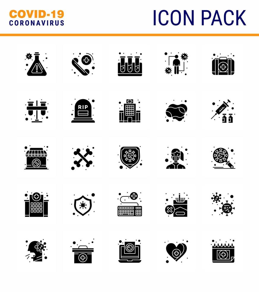 25 solide glyph coronavirus epidemie icoon pak zuigen net zo medisch noodgeval test virale menselijk virale coronavirus 2019november ziekte vector ontwerp elementen