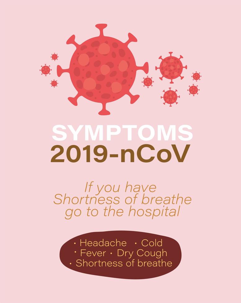 2019 ncov virus symptomen ontwerp vector