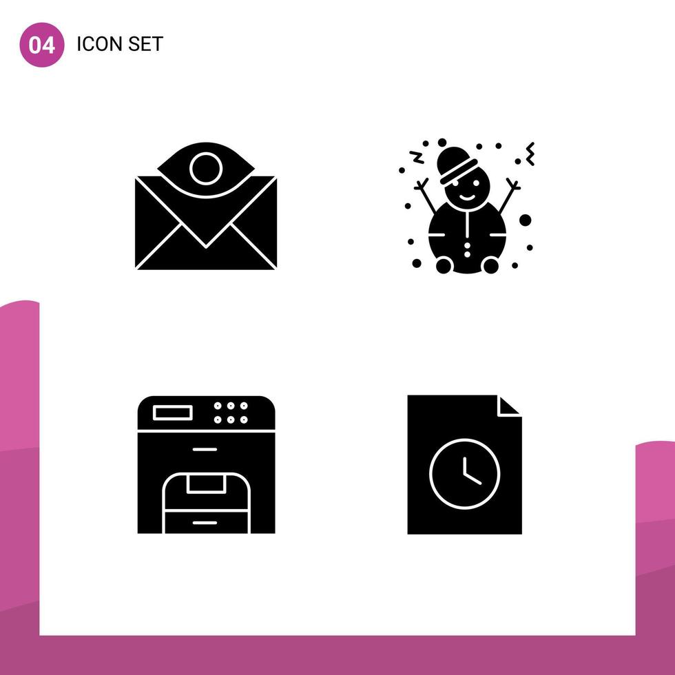 reeks van 4 modern ui pictogrammen symbolen tekens voor communicatie apparaat e-mail sneeuw printer bewerkbare vector ontwerp elementen