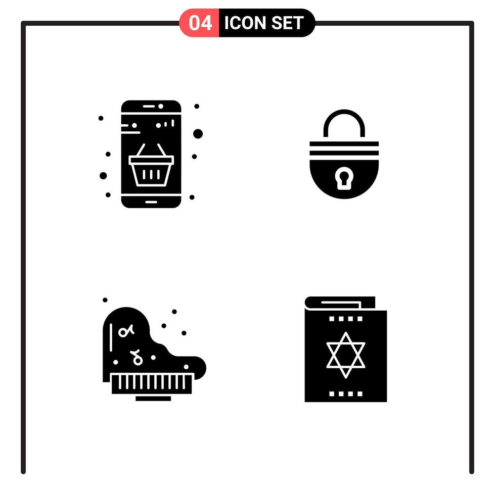 reeks van 4 solide stijl pictogrammen voor web en mobiel glyph symbolen voor afdrukken solide icoon tekens geïsoleerd Aan wit achtergrond 4 icoon reeks creatief zwart icoon vector achtergrond