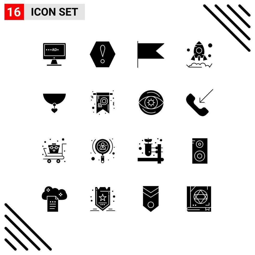 pictogram reeks van 16 gemakkelijk solide glyphs van kaart hart land ketting lancering bewerkbare vector ontwerp elementen