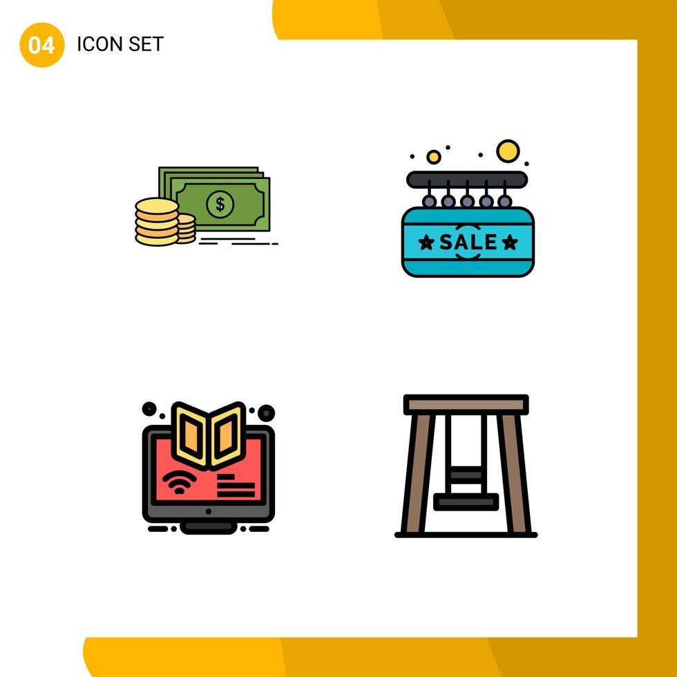 reeks van 4 modern ui pictogrammen symbolen tekens voor financiën e geld teken webinar bewerkbare vector ontwerp elementen