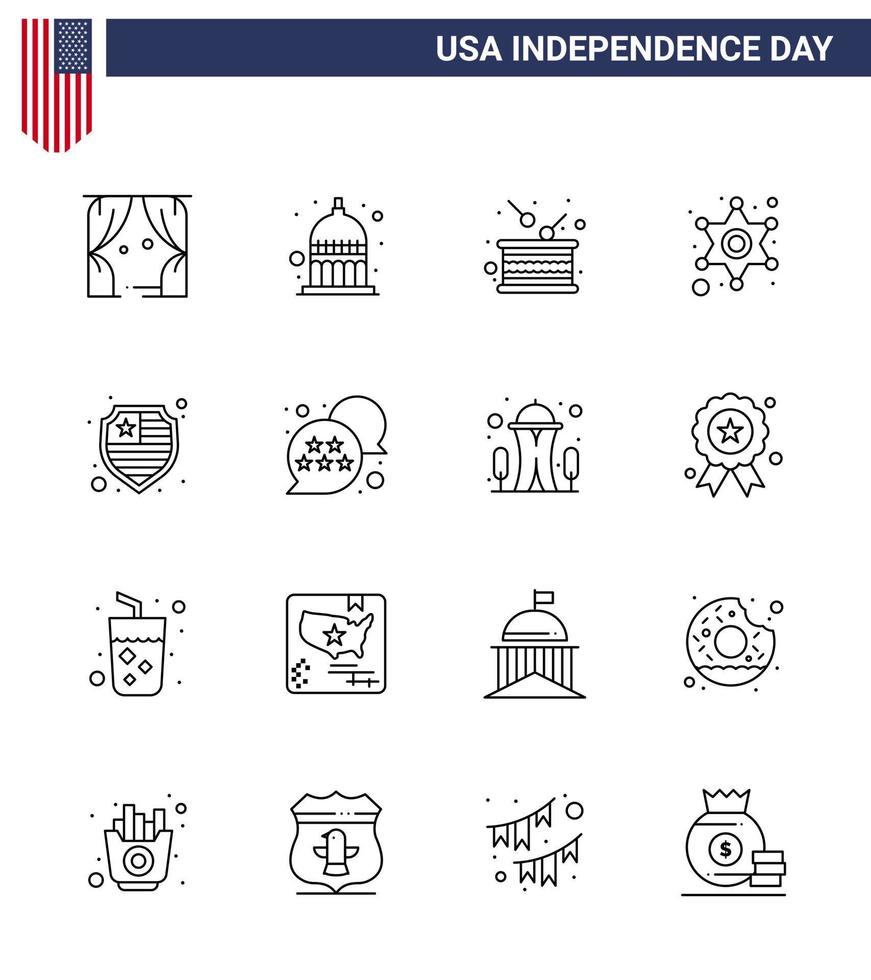 modern reeks van 16 lijnen en symbolen Aan Verenigde Staten van Amerika onafhankelijkheid dag zo net zo Amerikaans ster dag Politie onafhankelijkheid bewerkbare Verenigde Staten van Amerika dag vector ontwerp elementen