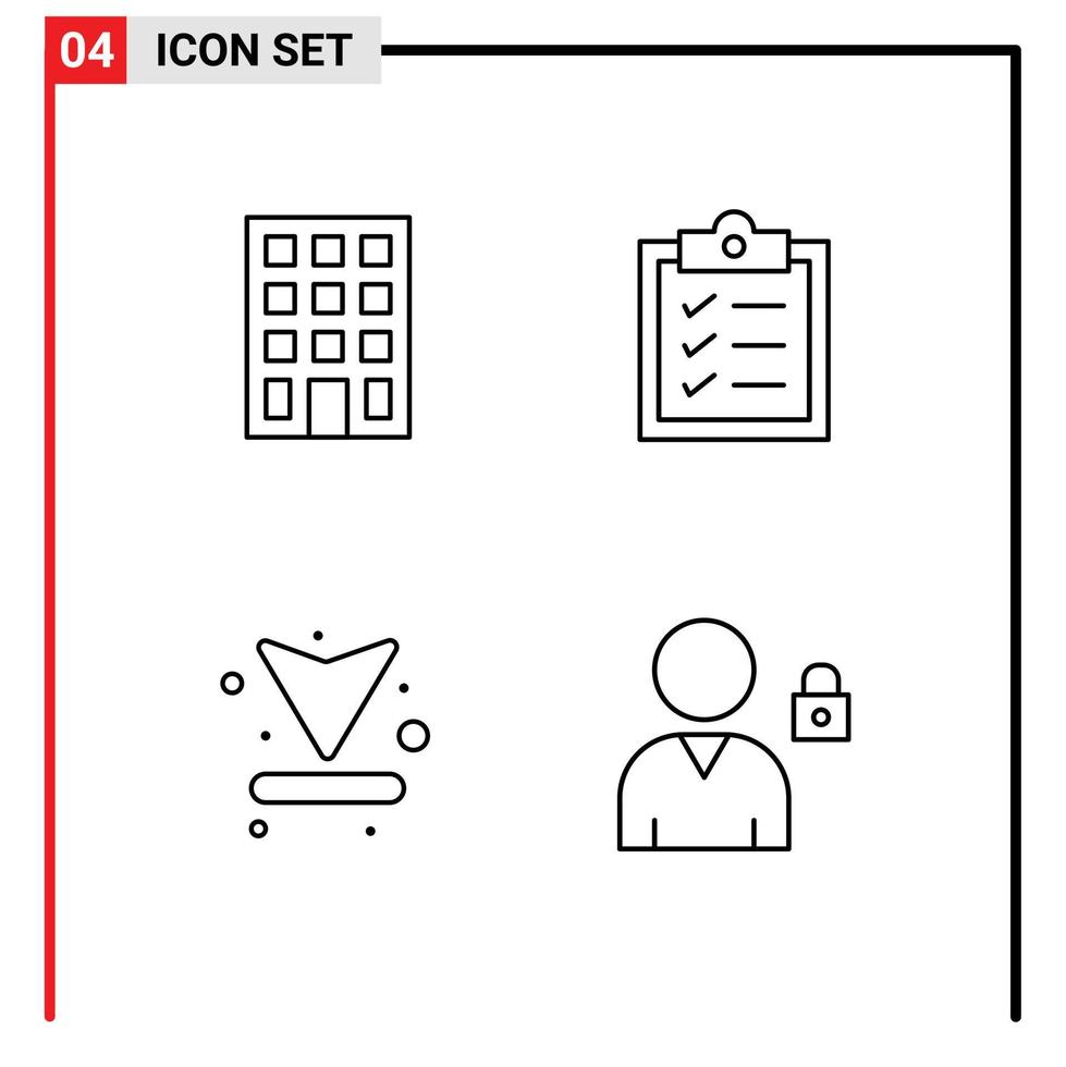 groep van 4 modern gevulde lijn vlak kleuren reeks voor gebouw downloaden klembord pijl slot bewerkbare vector ontwerp elementen