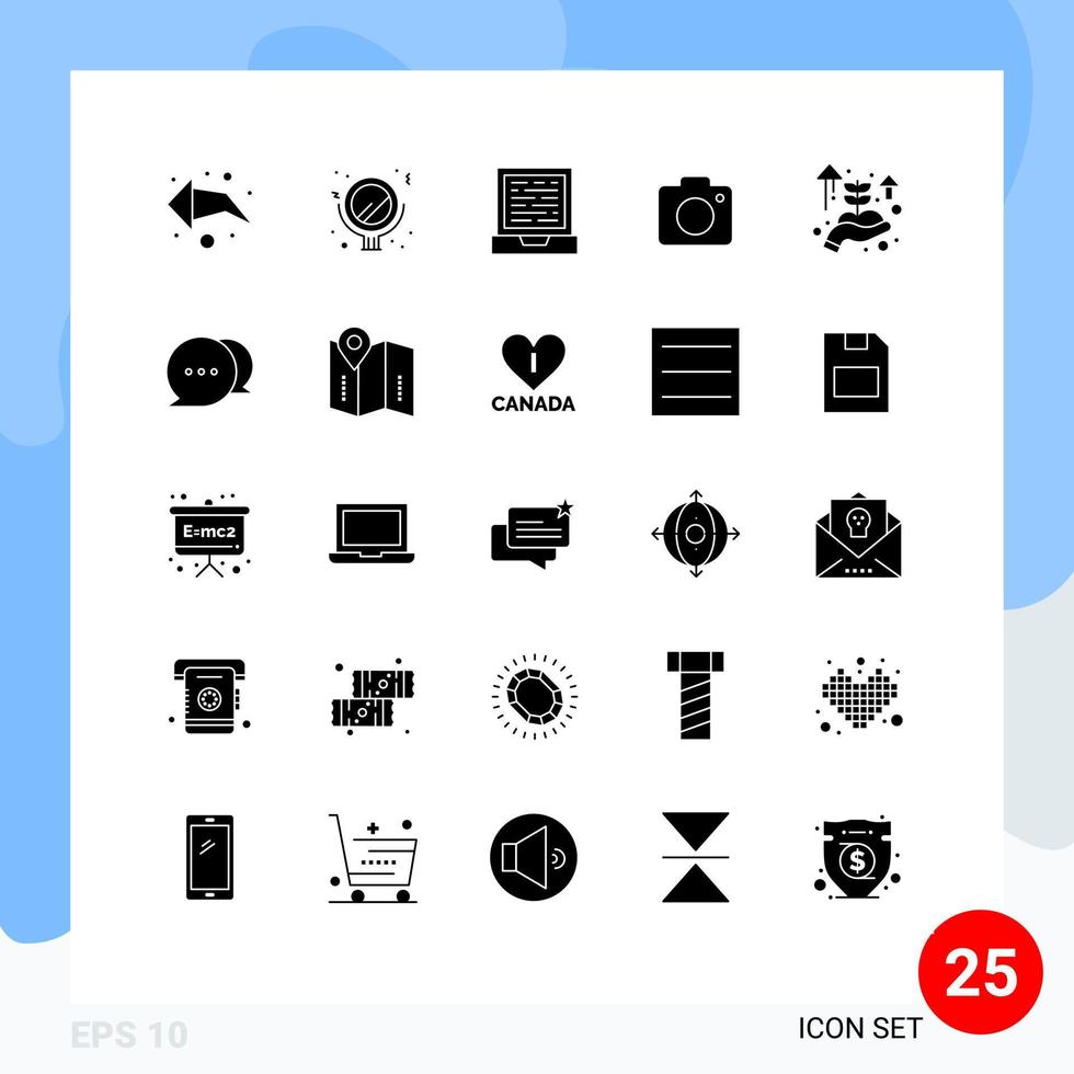 pictogram reeks van 25 gemakkelijk solide glyphs van communicatie hand- ontwerp groei afbeelding bewerkbare vector ontwerp elementen