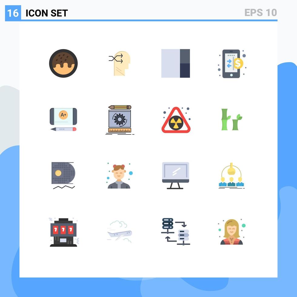 modern reeks van 16 vlak kleuren pictogram van bouwkunde onderwijs lay-out bereiken internet bewerkbare pak van creatief vector ontwerp elementen