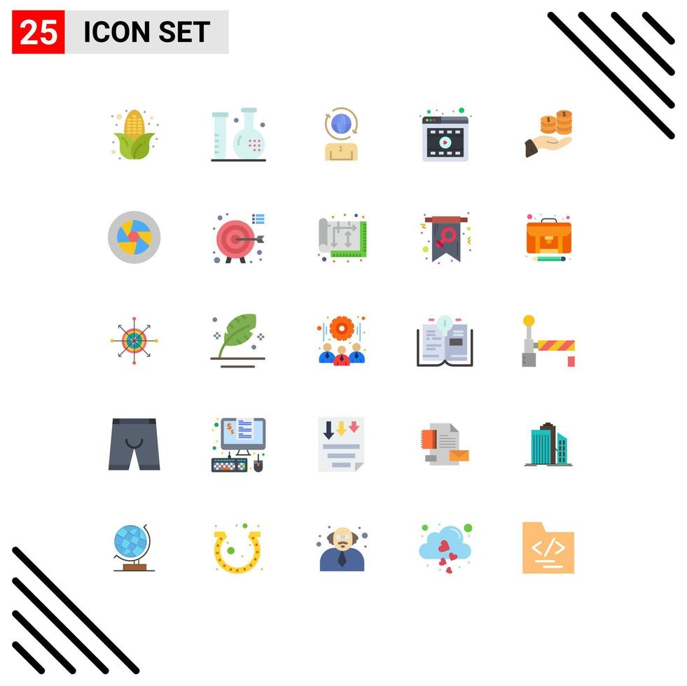 25 universeel vlak kleur tekens symbolen van zorg online bedrijf video browser bewerkbare vector ontwerp elementen