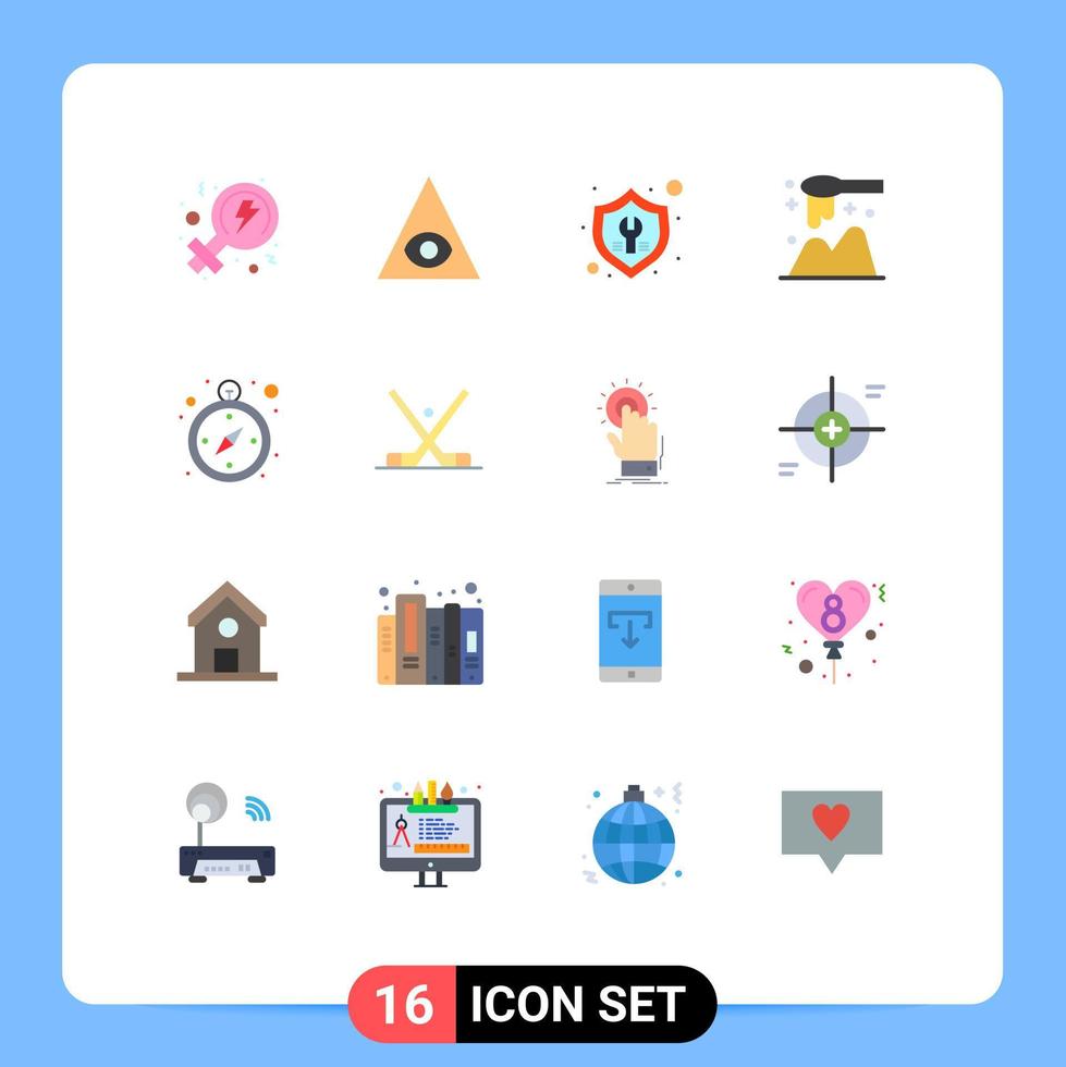 16 universeel vlak kleuren reeks voor web en mobiel toepassingen navigatie kompas gereedschap houten lepel bewerkbare pak van creatief vector ontwerp elementen