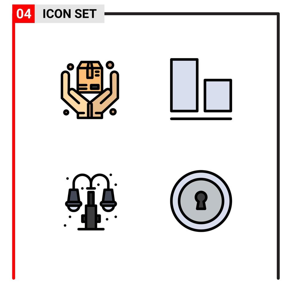 4 universeel gevulde lijn vlak kleur tekens symbolen van handen licht doos verticaal sleutelgat bewerkbare vector ontwerp elementen