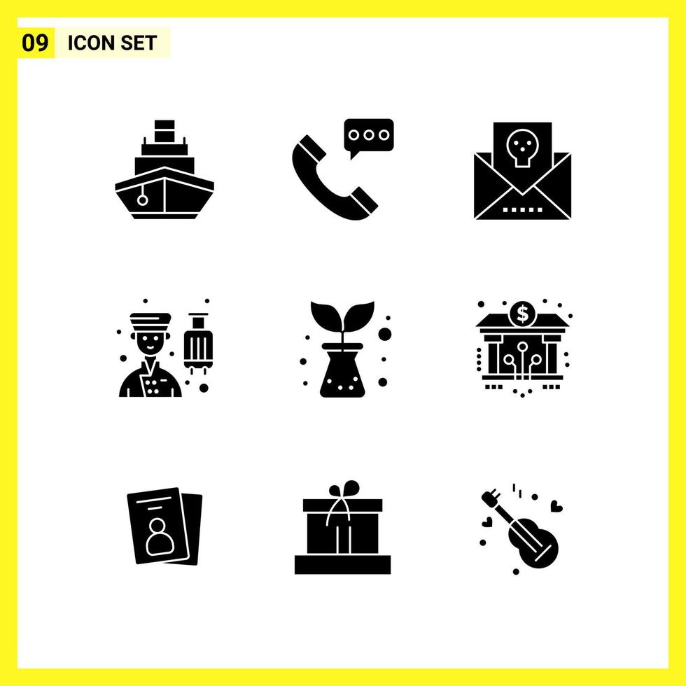 9 icoon reeks gemakkelijk solide symbolen glyph teken Aan wit achtergrond voor website ontwerp mobiel toepassingen en afdrukken media creatief zwart icoon vector achtergrond