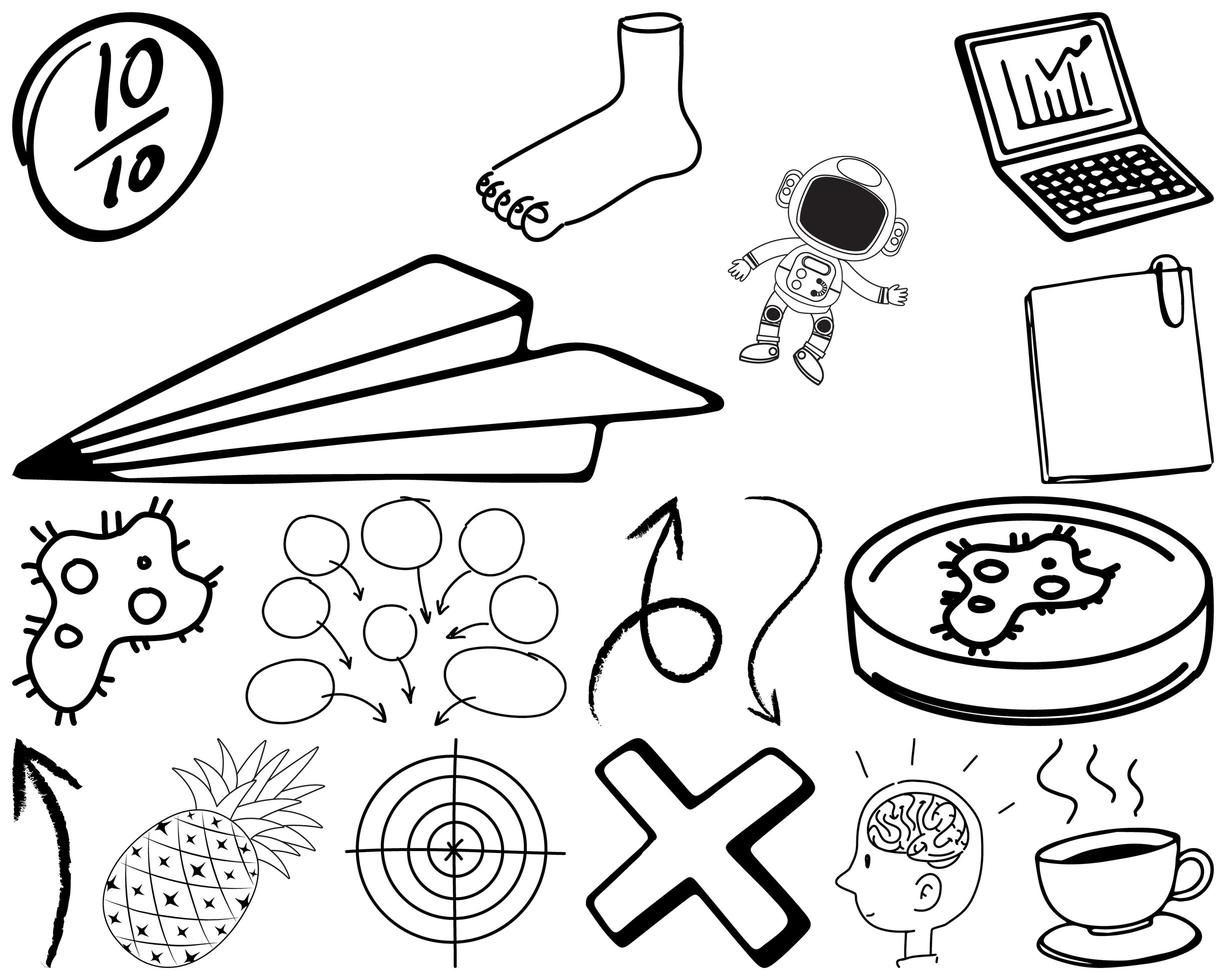 set item en symbool hand getrokken doodle vector