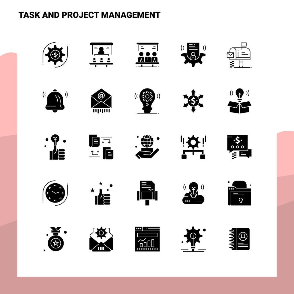25 taak en project beheer icoon reeks solide glyph icoon vector illustratie sjabloon voor web en mobiel ideeën voor bedrijf bedrijf