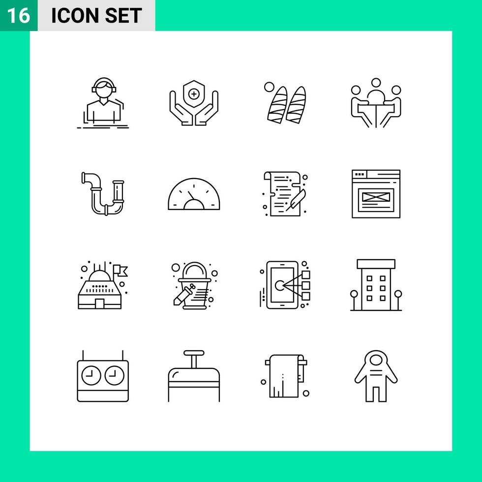 16 universeel contouren reeks voor web en mobiel toepassingen vergadering conferentie handverzorging zakenman sport- bewerkbare vector ontwerp elementen