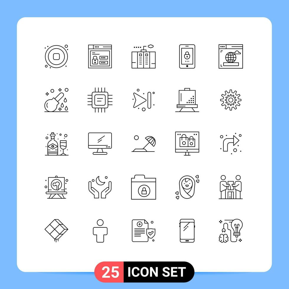 25 universeel lijn tekens symbolen van browser mobiel elektriciteit slot macht bewerkbare vector ontwerp elementen