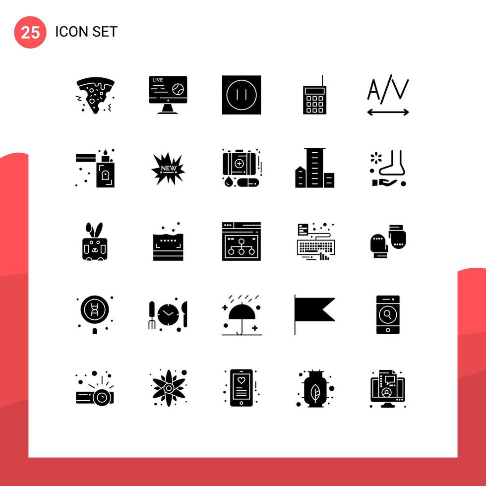 groep van 25 solide glyphs tekens en symbolen voor tekst talkie huishoudelijke apparaten radio apparaten bewerkbare vector ontwerp elementen