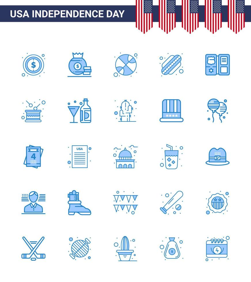 25 blauw tekens voor Verenigde Staten van Amerika onafhankelijkheid dag Amerikaans boek basketbal staten Amerikaans bewerkbare Verenigde Staten van Amerika dag vector ontwerp elementen