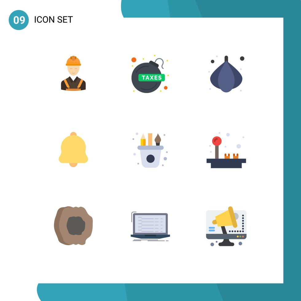 modern reeks van 9 vlak kleuren pictogram van kunsten geluid belasting kennisgeving alarm bewerkbare vector ontwerp elementen