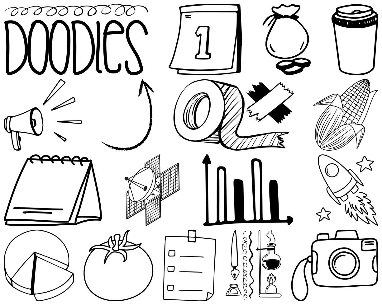 set item en symbool hand getrokken doodle vector