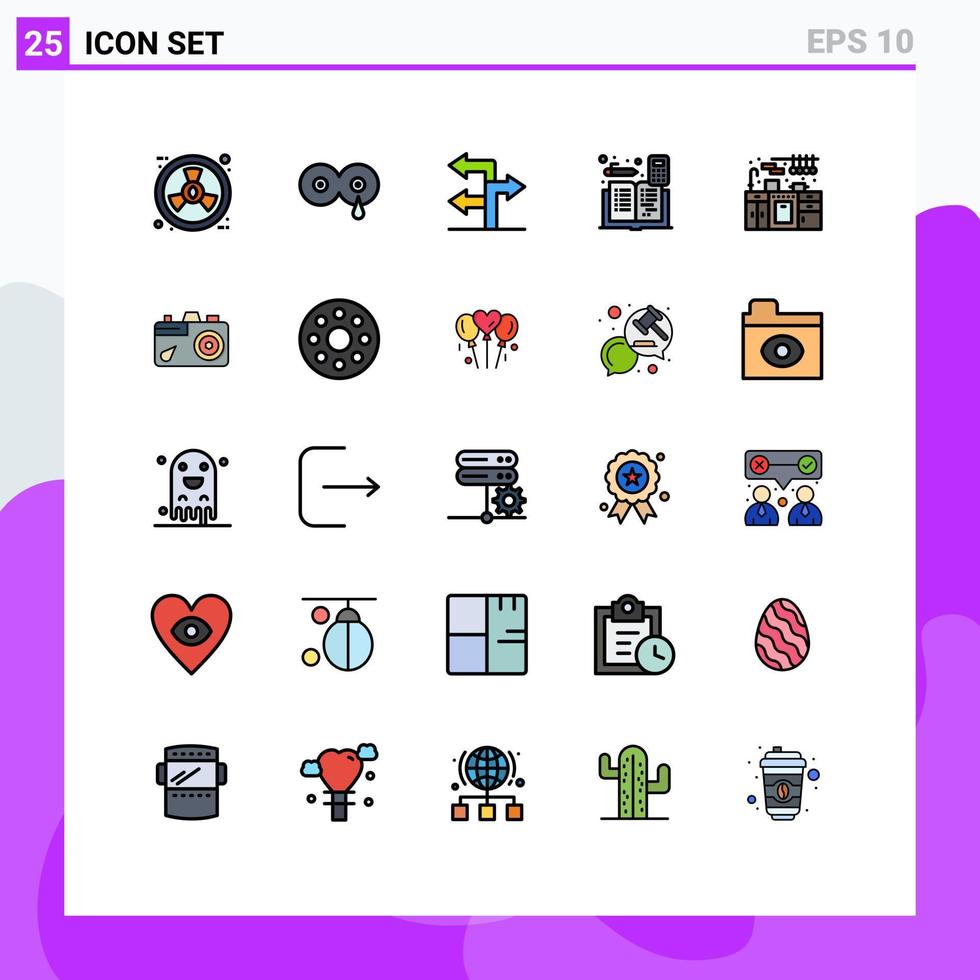 pak van 25 modern gevulde lijn vlak kleuren tekens en symbolen voor web afdrukken media zo net zo keuken boek pijl rekeningen rekenmachine bewerkbare vector ontwerp elementen