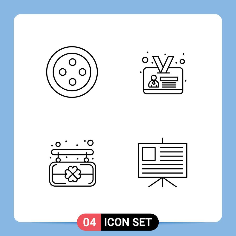 modern reeks van 4 gevulde lijn vlak kleuren pictogram van naaien bedrijf ID kaart kaart heilige laag 1 bewerkbare vector ontwerp elementen