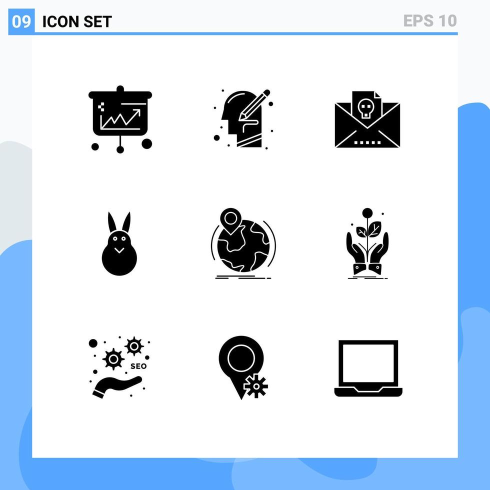 9 solide glyph concept voor websites mobiel en apps konijn Pasen denken konijn mail bewerkbare vector ontwerp elementen