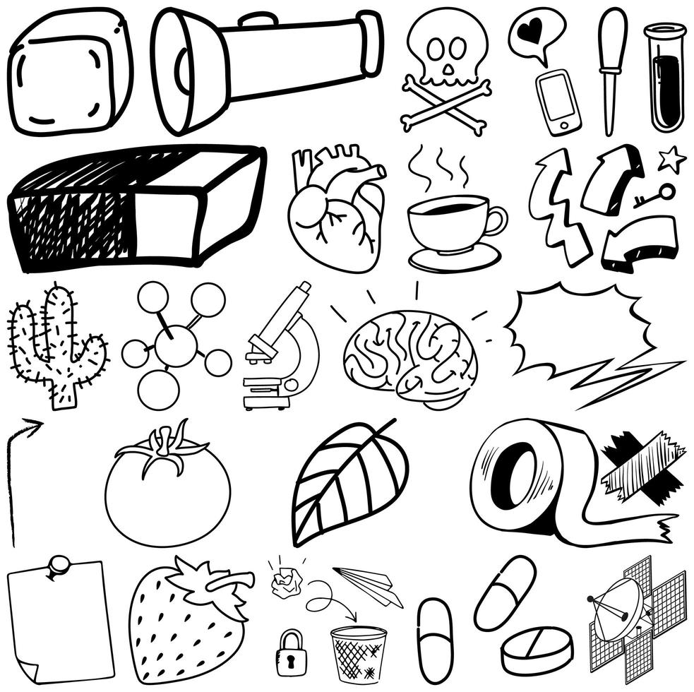 set item en symbool hand getrokken doodle vector