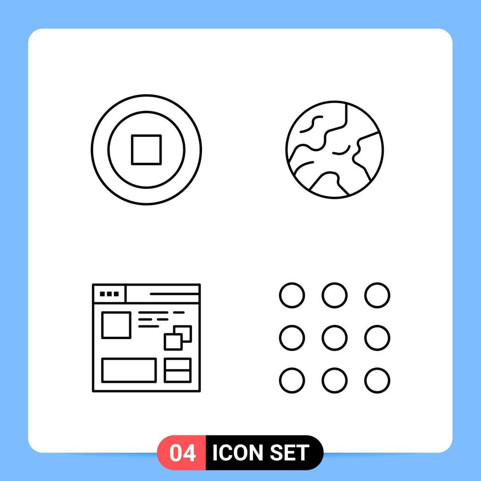 4 lijn zwart icoon pak schets symbolen voor mobiel apps geïsoleerd Aan wit achtergrond 4 pictogrammen reeks creatief zwart icoon vector achtergrond