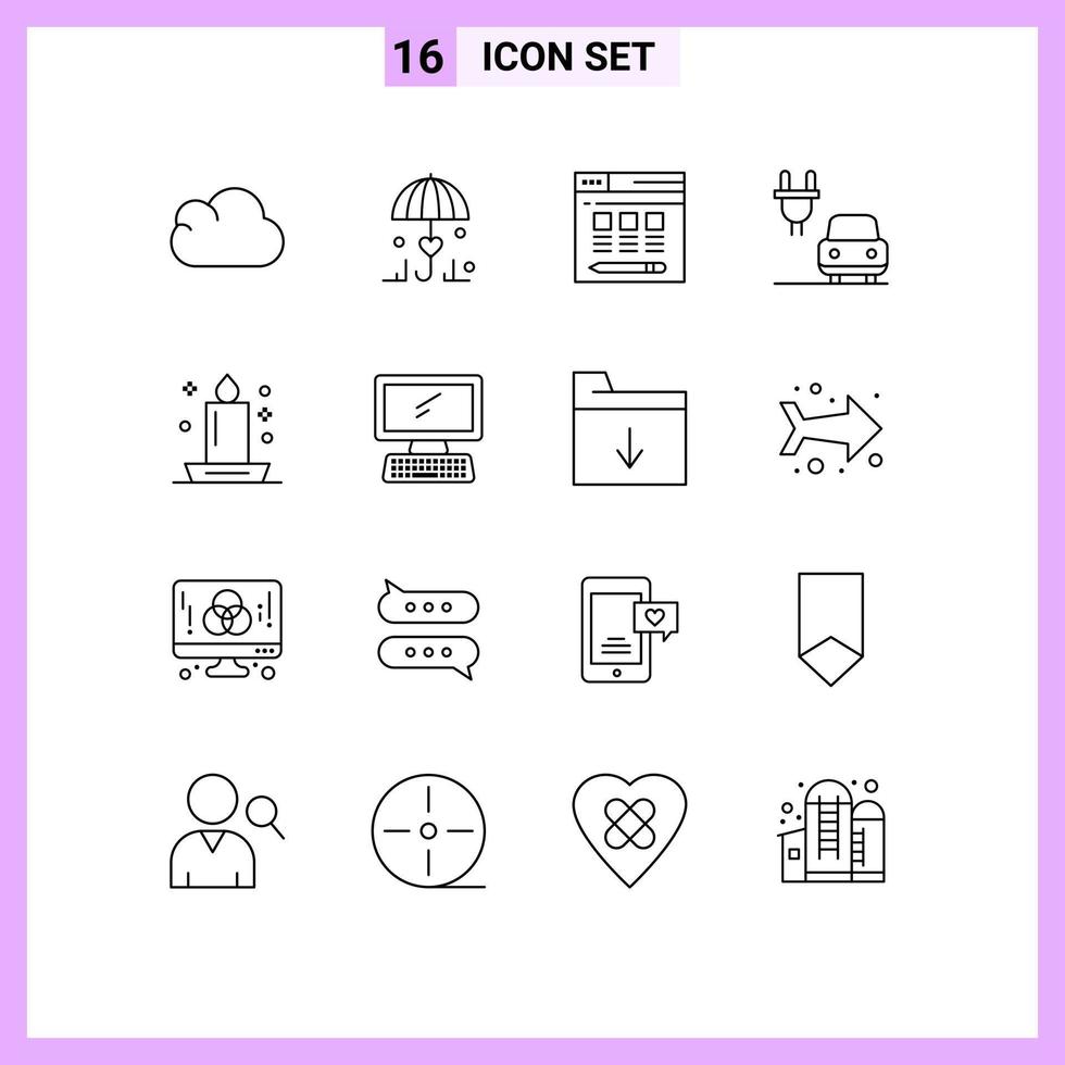 gebruiker koppel pak van 16 eenvoudig contouren van nacht avondeten server kaarslicht elektrisch bewerkbare vector ontwerp elementen